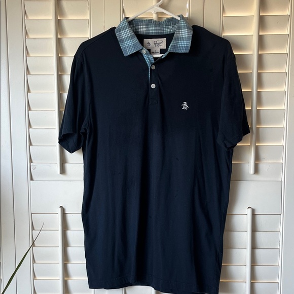 Original Penguin Other - Original Penguin Men's Dark Blue Polo with Plaid Collar